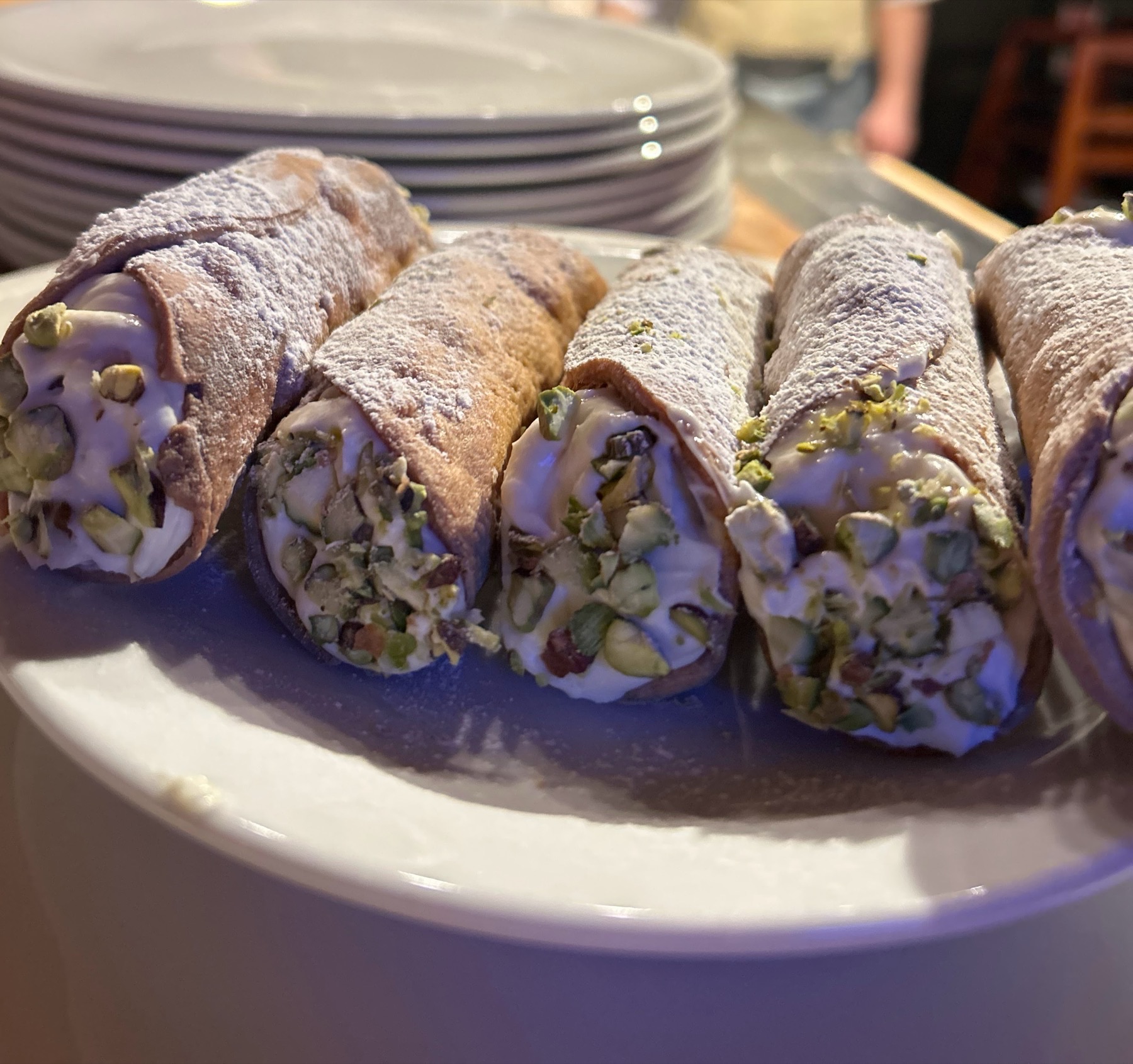 Homemade cannoli with pistachio
