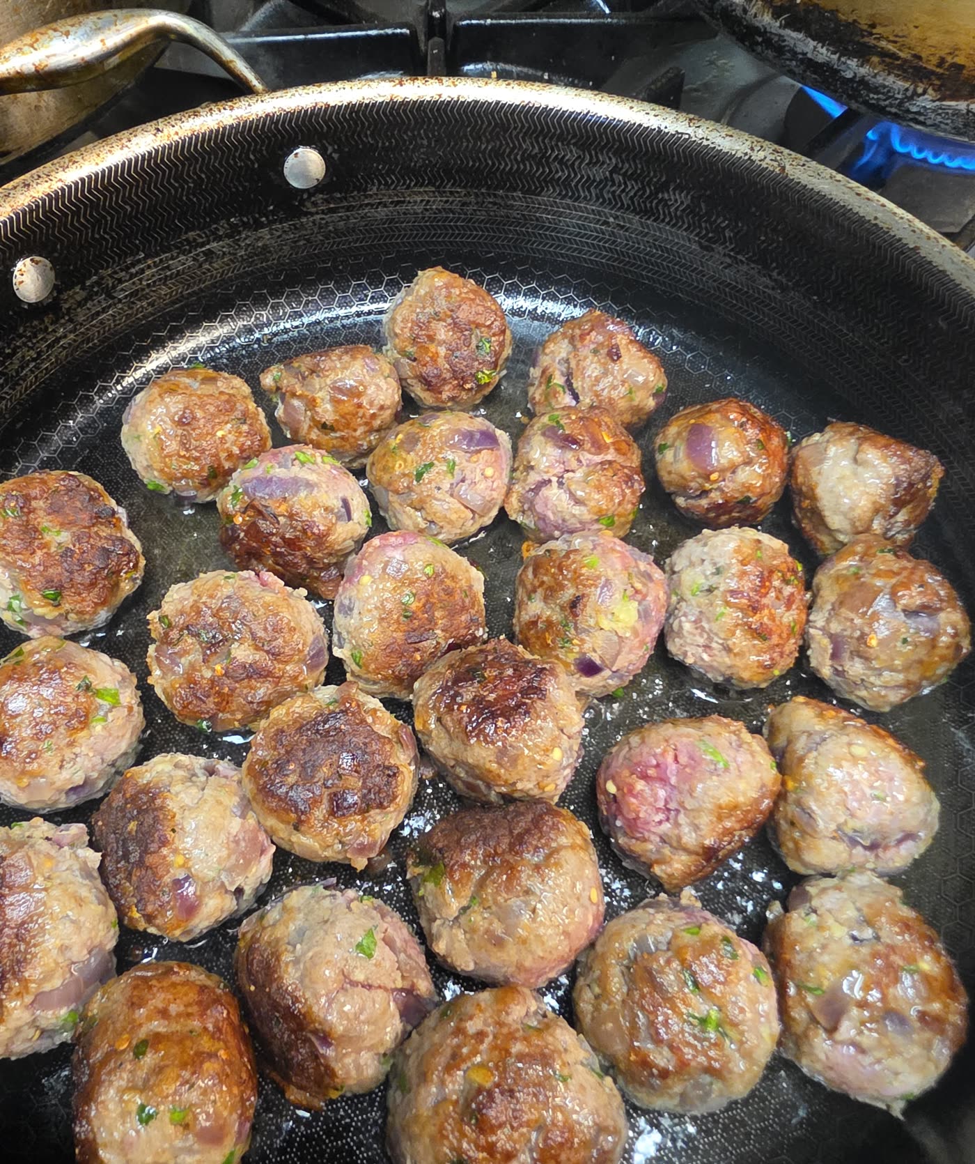 Irish beef meatballs in the pan